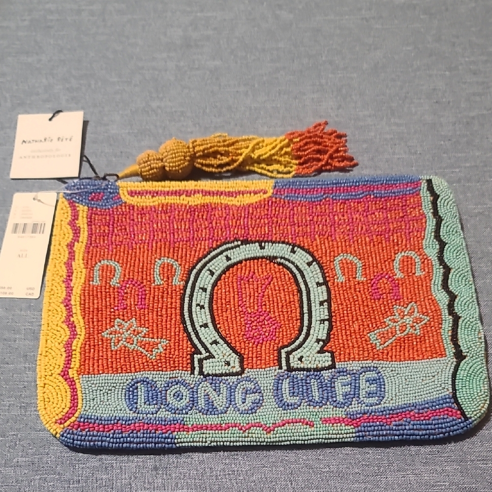 Anthropolgie Nathalie Lété Colorful Beaded Clutch with Tassel